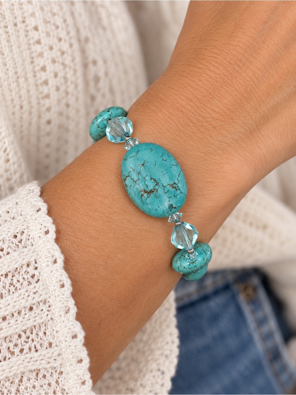Vintage Southwestern Dabby Reid Turquoise Colored Howlite Stone Bracelet